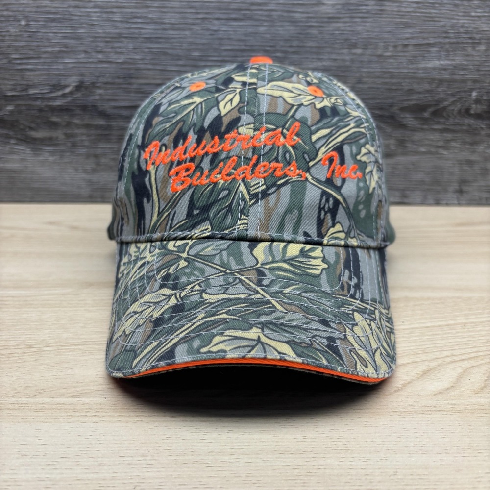 Industrial Builders Inc Hat Cap Strap Back Camo Orange Embroidered Logo Mens